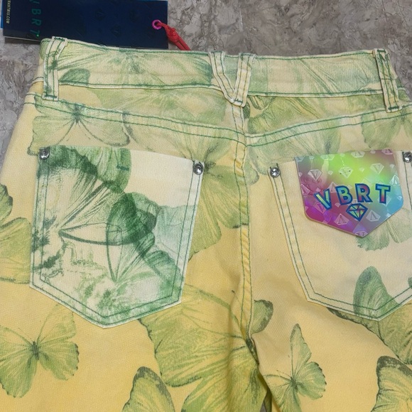 NWT VBRT Vibrant Miu Butterfly Print Yellow Green Wide Leg Fairycore Jeans S - Picture 6 of 13